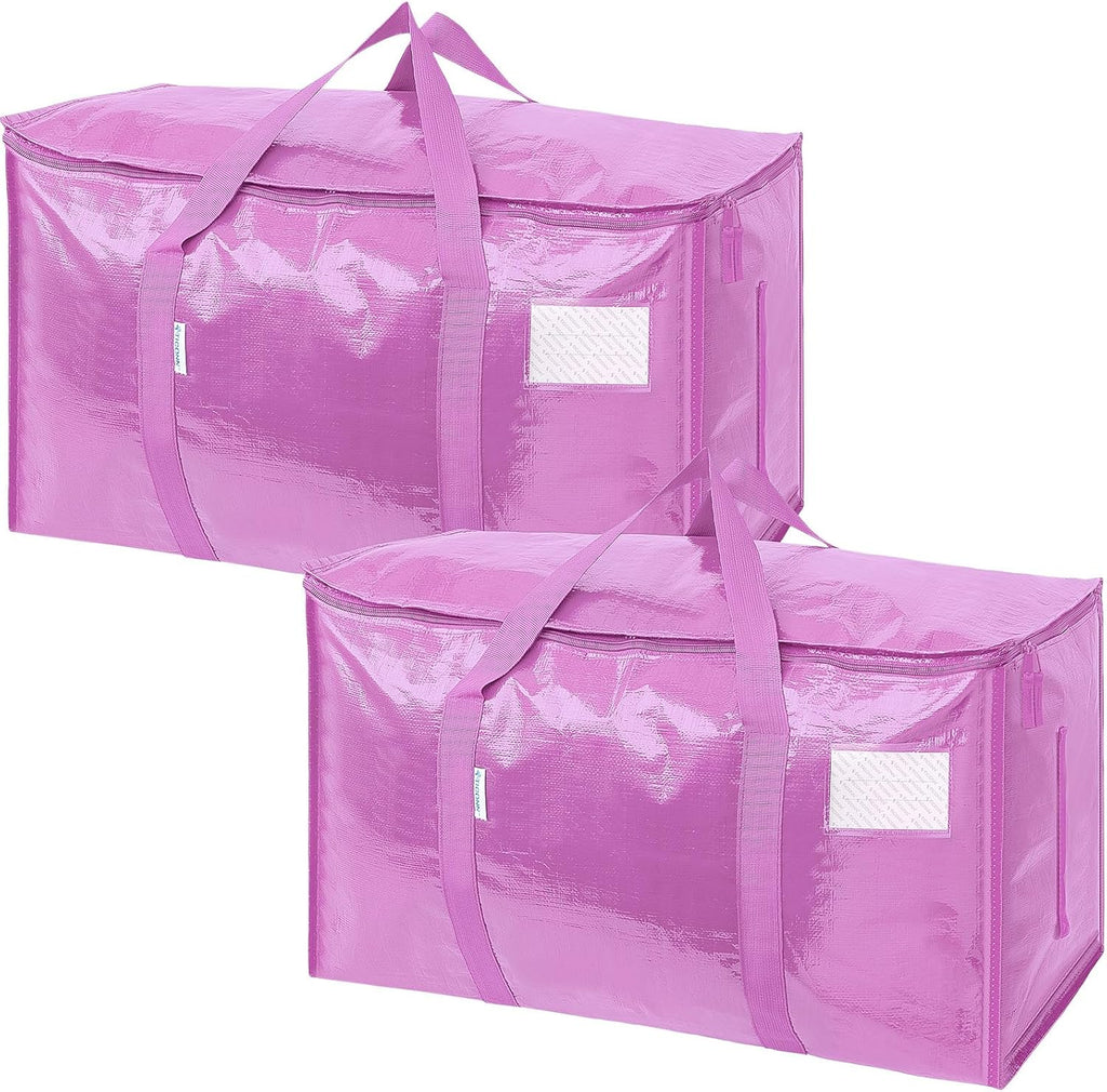 TICONN Extra Large Heavy-Duty Moving Bags - Durable Storage with Zippers & Handles | 2 Pack, Pink