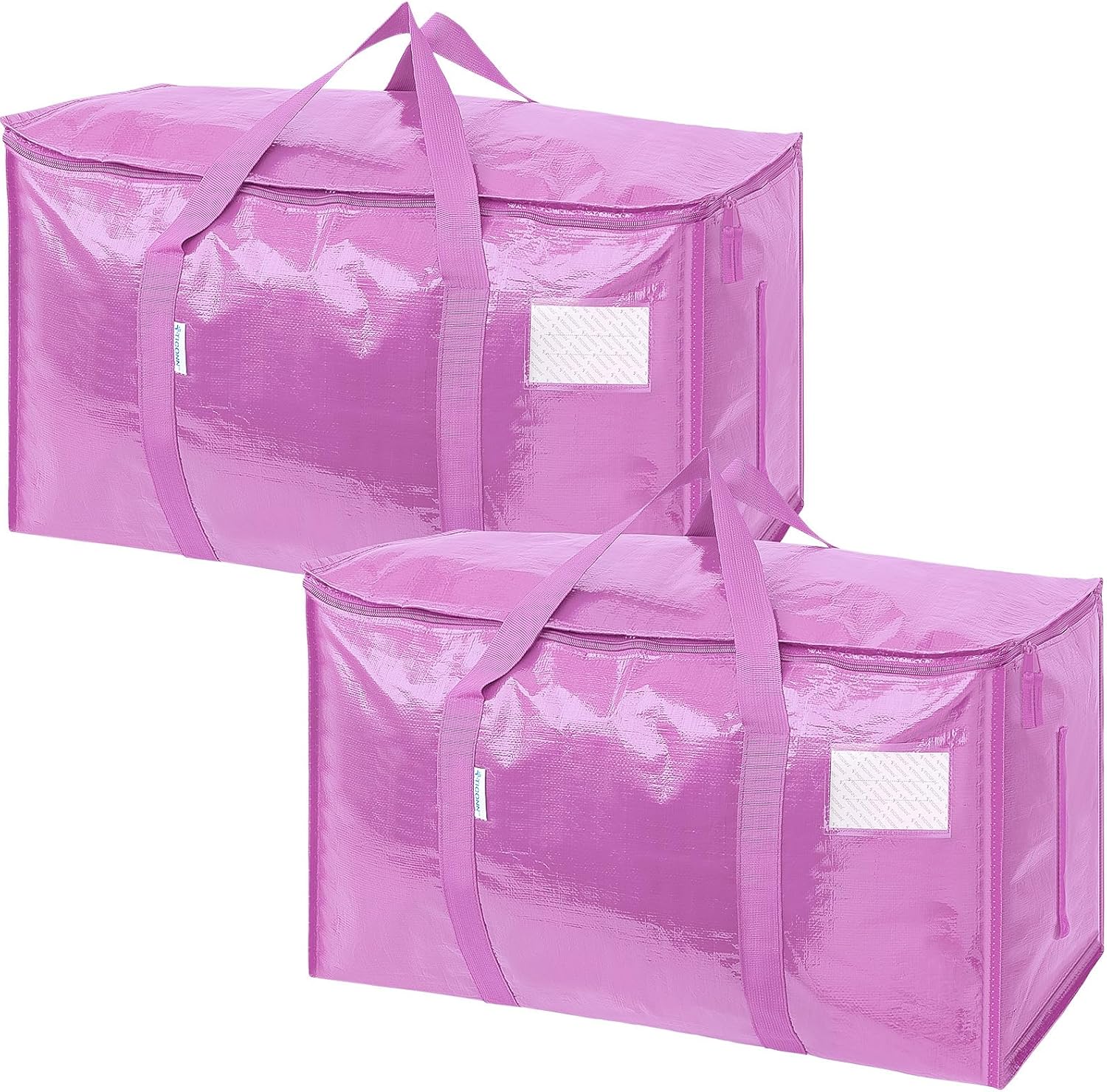 TICONN Extra Large Heavy-Duty Moving Bags - Durable Storage with Zippers & Handles | 2 Pack, Pink