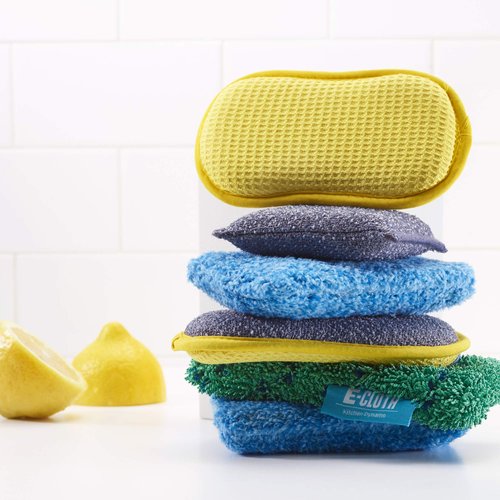 E-Cloth Kitchen Dynamo, Premium Microfiber Non-Scratch Kitchen Dish Scrubber Sponge, Ideal for Dish, Sink and Countertop Cleaning, 100 Wash Guarantee, Blue, 2 Pack