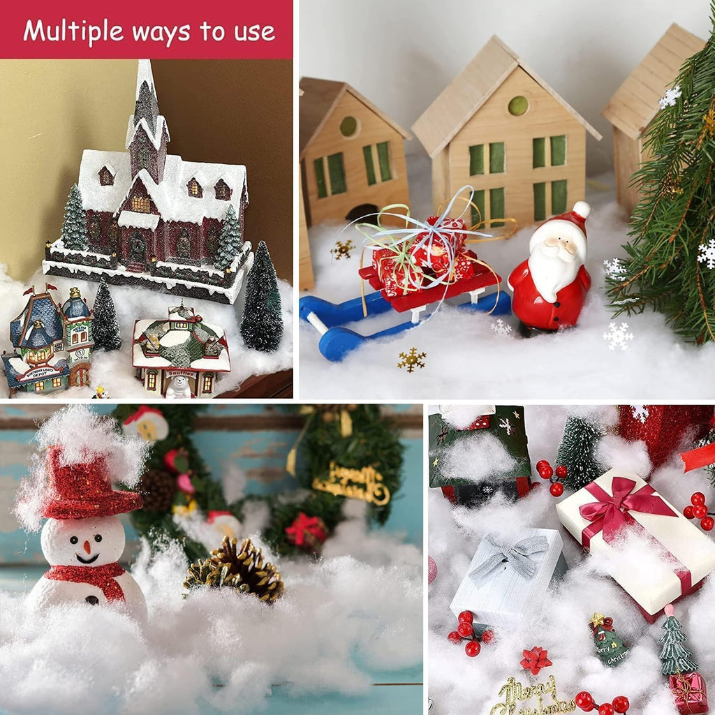 Skiennix Christmas Fake Snow Decoration - 7.05 Oz Fluffy Artificial Cotton for Indoor Decor | Flame Resistant Winter Blanket