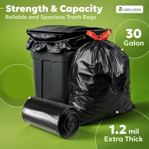 LIMELINEN 30 Gallon Trash Bags - 100 Count Extra Thick Drawstring, Leak & Odor-Resistant Plastic Bags