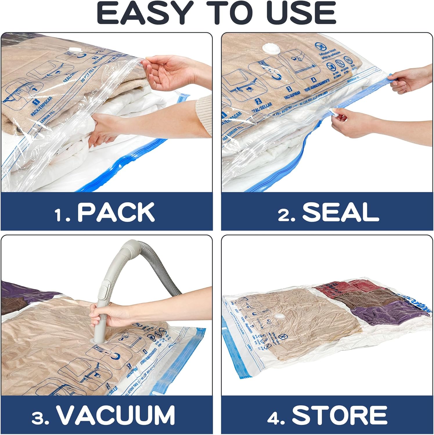 XXL Jumbo Vacuum Storage Bags - 47''X35'' Extra Large Space Bags for Bedding & Comforters (4-Pack)