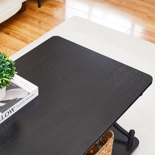 VECELO 39-Inch Coffee Table with Storage and Open Shelves for Living Dining Room, Modern Rectangle & Industrial Design, X-Shape Frame, Black