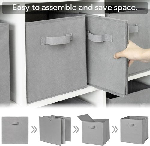 Granny Says Cube Storage Bins - Foldable Fabric Organizer with Handle | 11x11 Gray, 6-Pack for Closet & Office