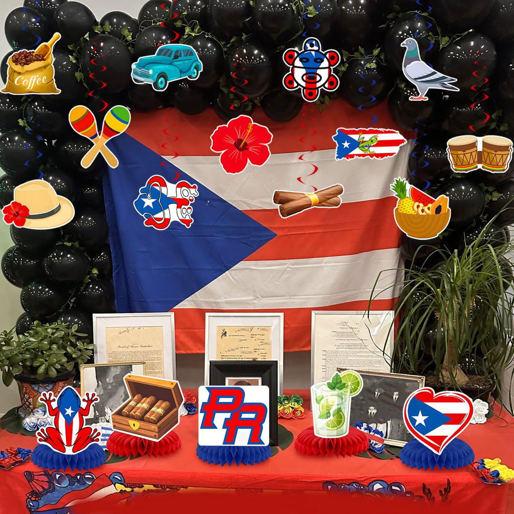 Puerto Rico Birthday Party Decorations, Puerto Rican Flag Banners Party Decorations for Patriotic Anniversary Veterans Day Decor
