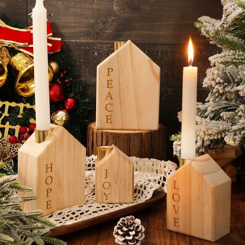 FYSUIMU Wooden Christmas Advent Candle Holders - 4Pcs Nativity Scene Decor for Farmhouse Holiday Centerpiece