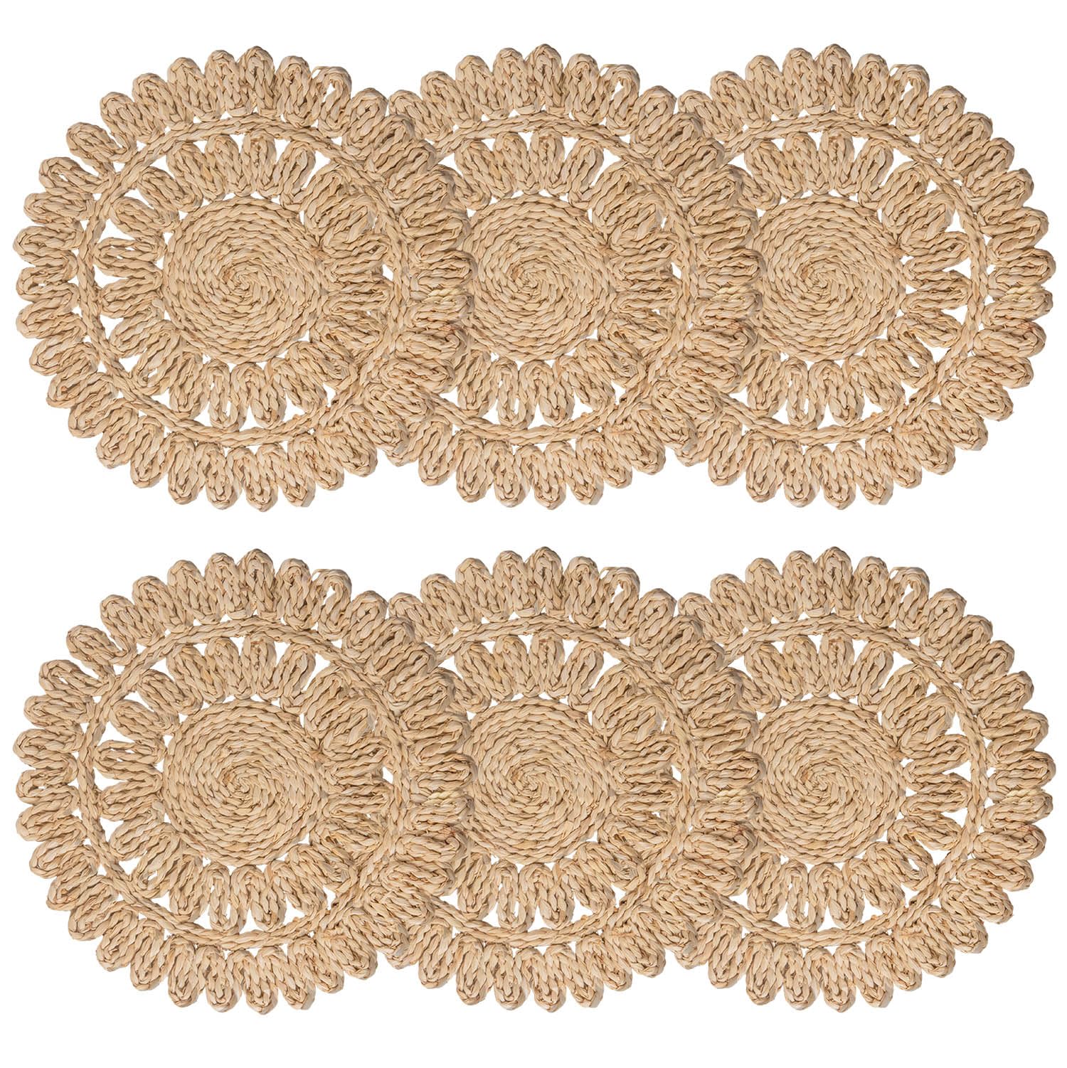 DELAQIKO 13.8" Round Corn Husk Placemats | Boho Woven Rattan Table Mats | Natural Spring Farmhouse Plate Chargers | Handmade Rustic Wicker Place Mats for Christmas Wedding (Set of 6)