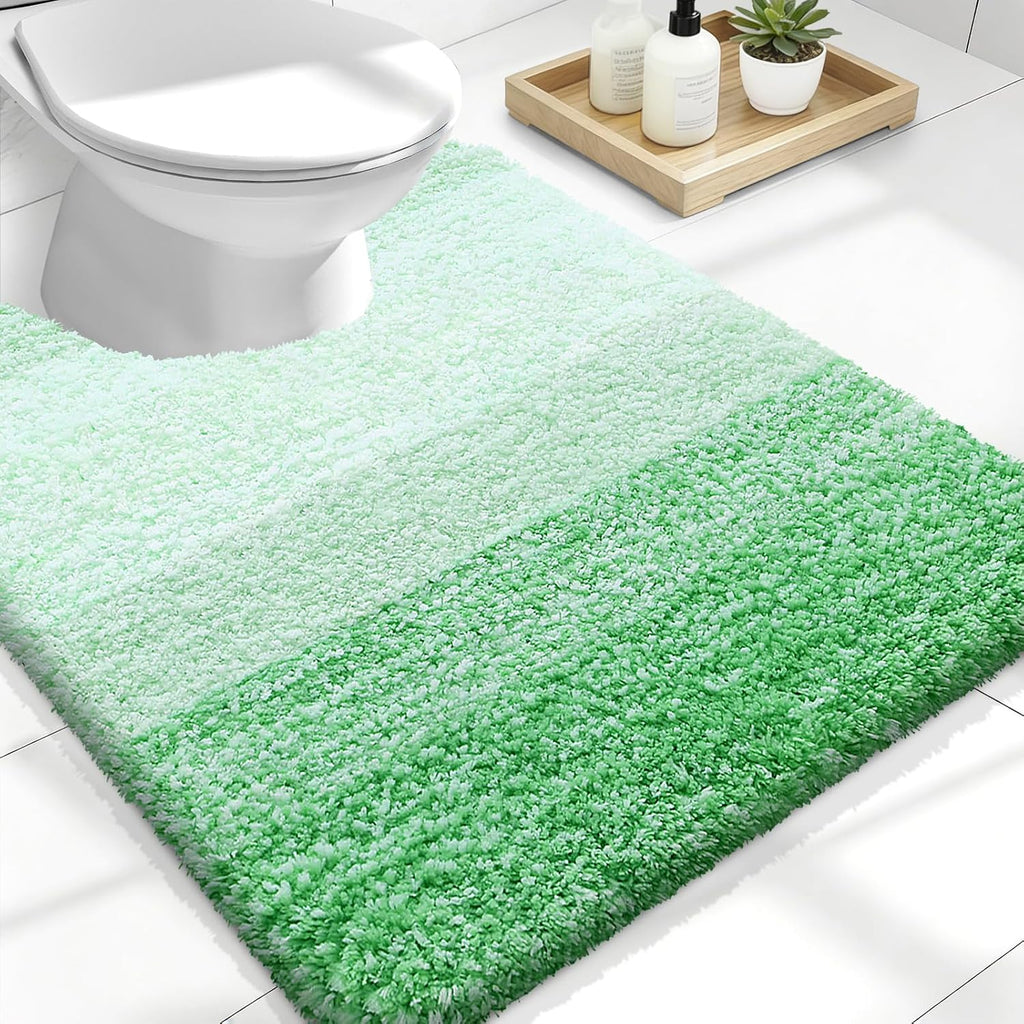 OLANLY Luxury U-Shaped Toilet Rugs - Extra Soft, Absorbent Microfiber Bath Mat | 24x20, Green