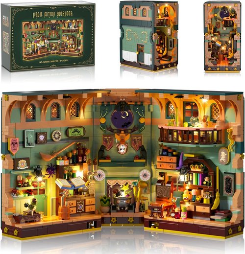 INSOON Magic Potion Booknook Building Set - DIY 990 PCS Bookend Kit with Light for Home Decor | Perfect for Ages 8+
