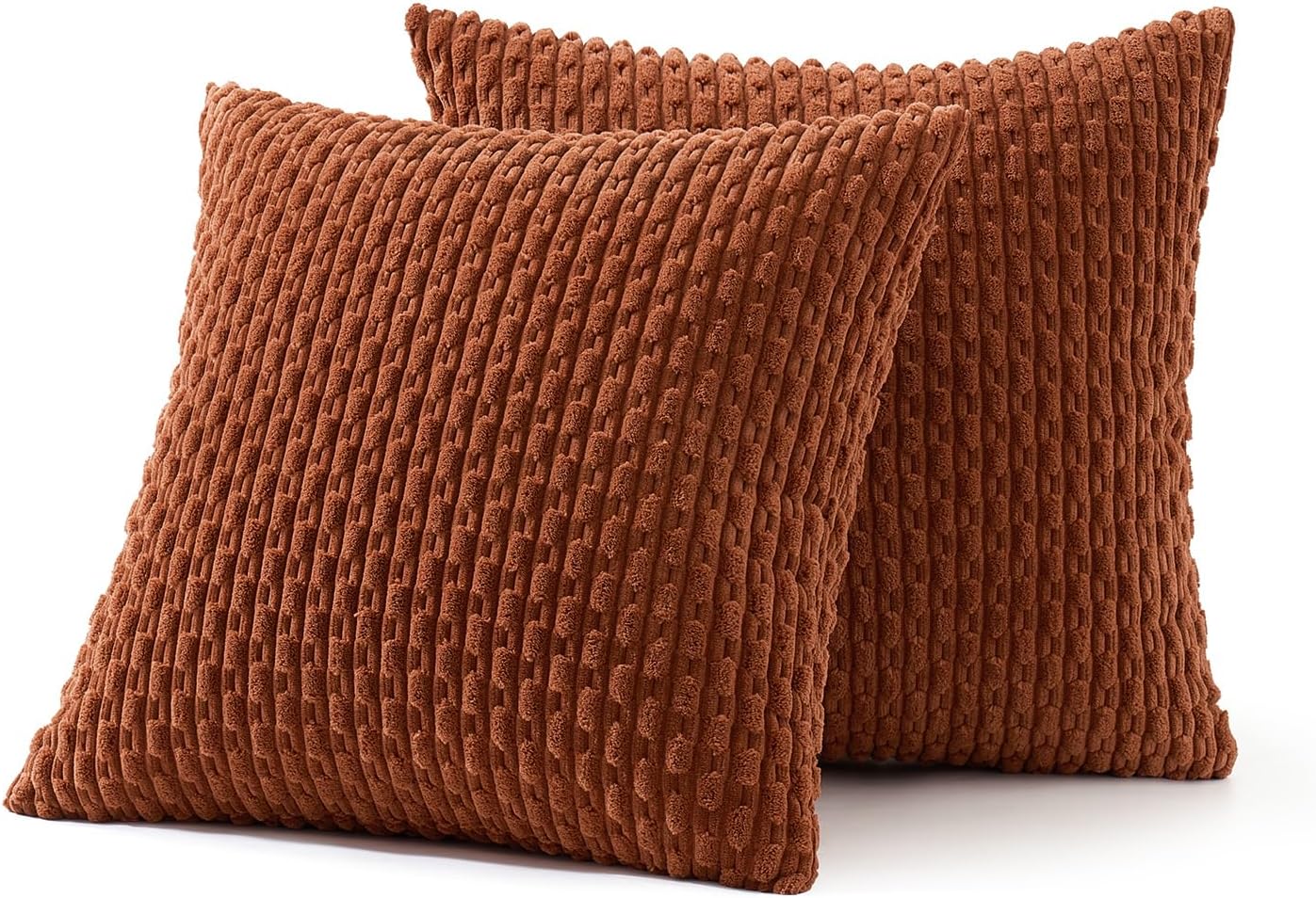 MIULEE Throw Pillow Covers - Soft Corduroy Boho Striped Decorative Pillowcases | Set of 2, 18x18 Inch, Rust
