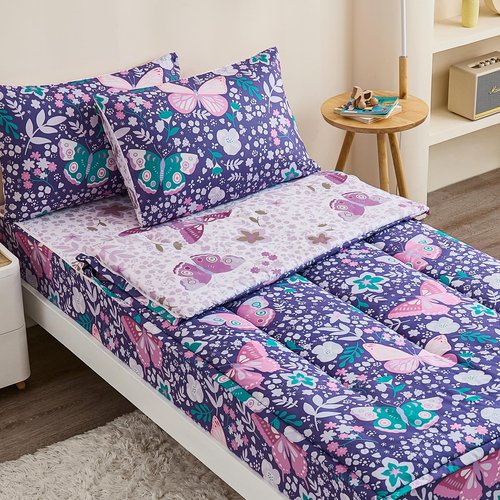 Anibedding 3Pcs Zip Up Bedding Comforter Set for Girls, Purple Butterfly All in One Zipper Full Bedding Set with Pillowcase for Kids