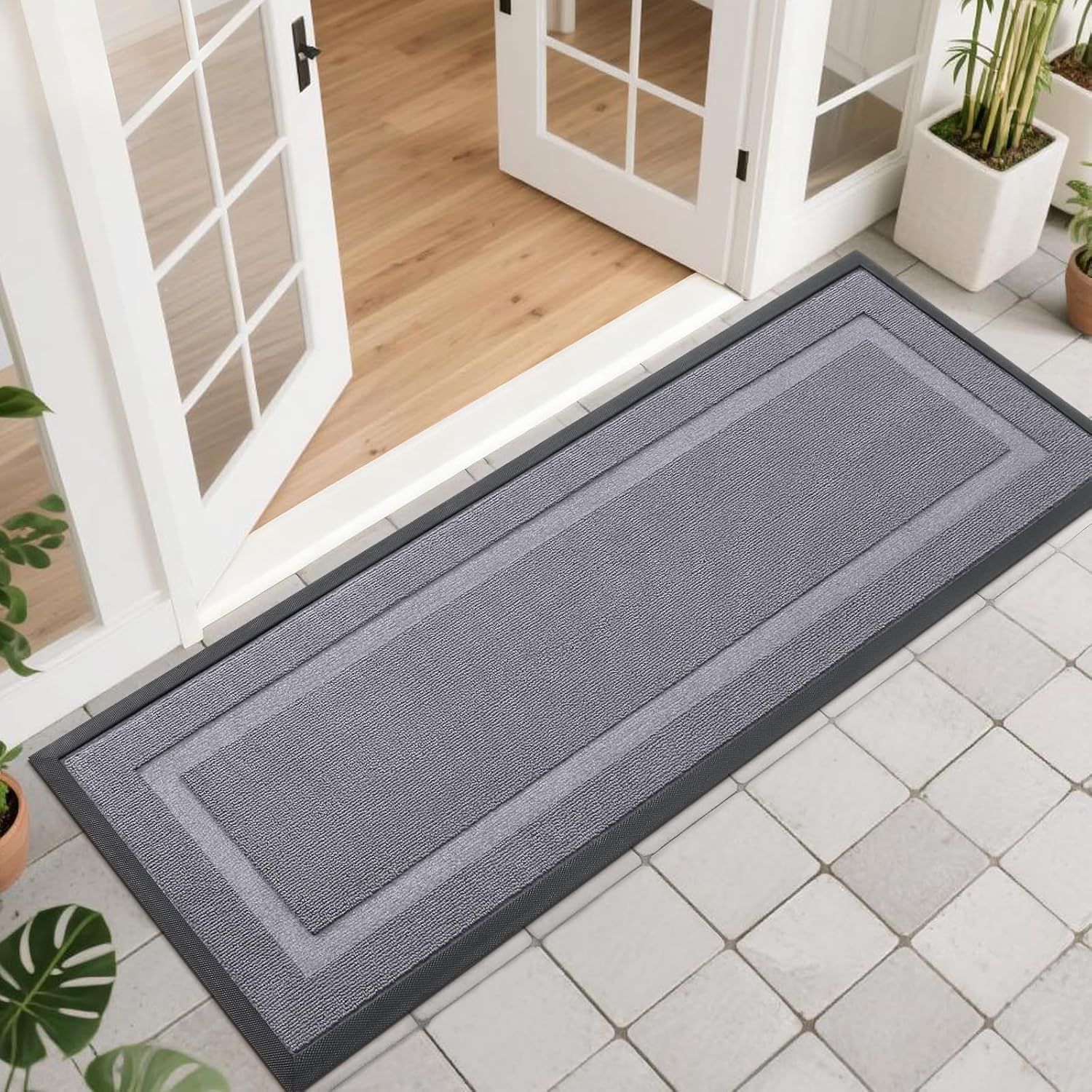 OLANLY Waterproof Front Door Mat - All-Season Indoor/Outdoor Doormat, Easy Clean, 47x17, Classic Gray