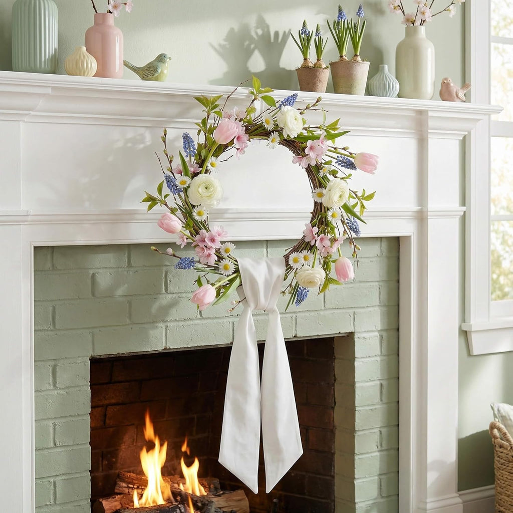 White Wreath Sash 4-Pack - 55 x 5 Inch Blank Linen-Look Ribbon for Embroidery & Monogram | Farmhouse Decor