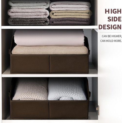 Homsorout Fabric Cube Bins - Trapezoid Collapsible Storage Baskets with Handles, 10-Pack, Brown