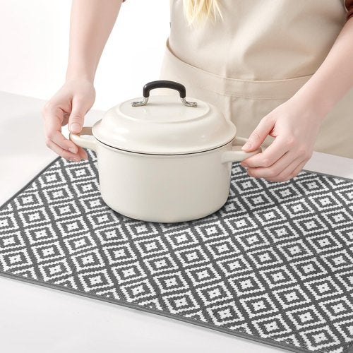 Subekyu 2 Pack Dish Drying Mat, 24*18 inch Ultra Absorbent Microfiber Dishes Drainer Mats for Kitchen Counter, Large Size Dish Drying Pad with Rhombus patterns