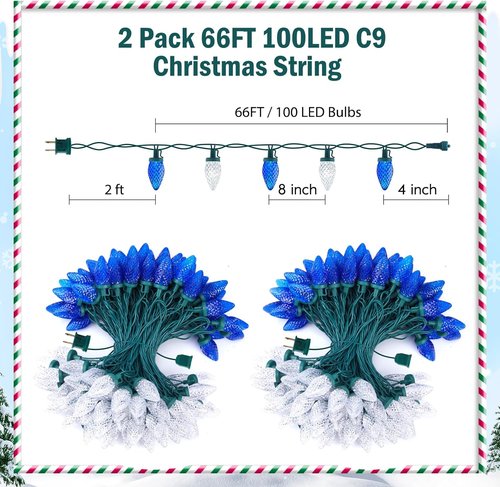 Brightown C9 LED Christmas String Lights - 200 LEDs, 132ft Waterproof Outdoor Decor | Green Wire