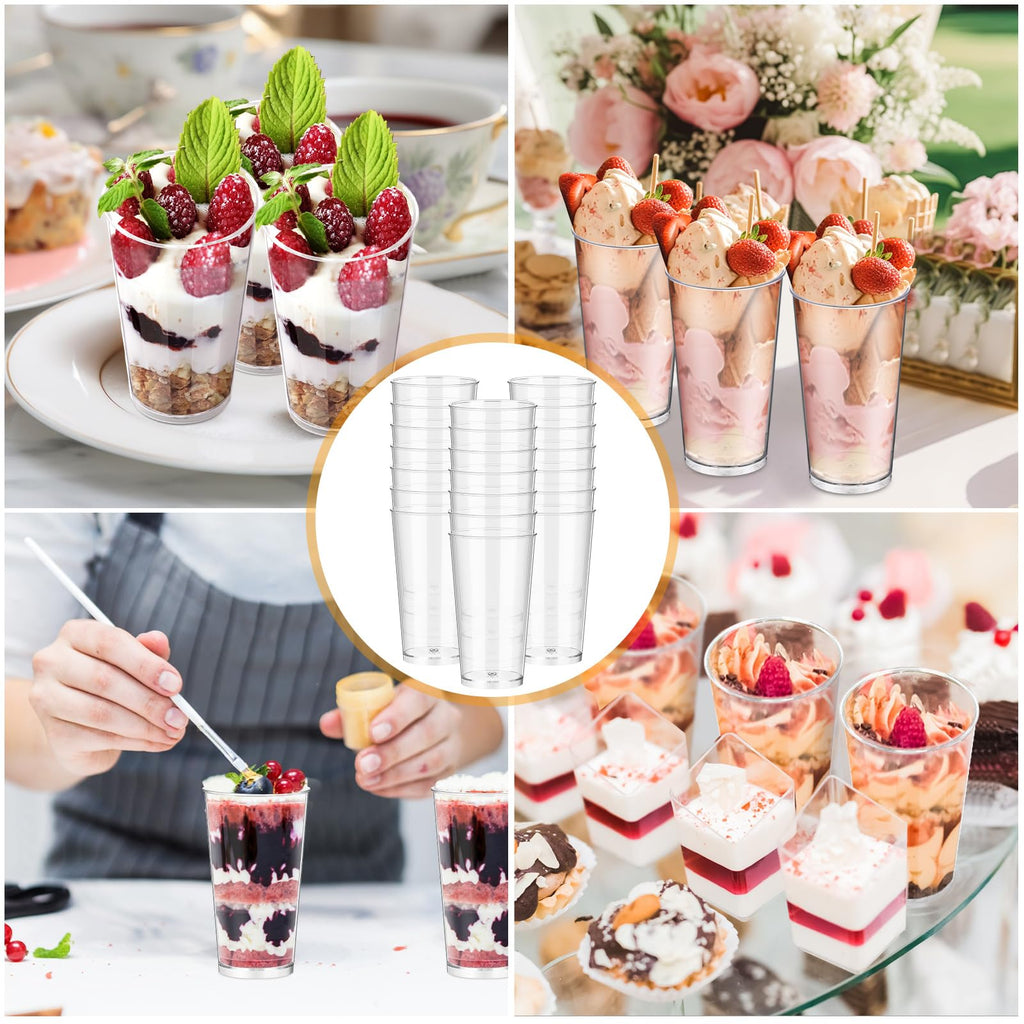 Uiifan 300 Pcs 3 oz Mini Dessert Cups Plastic Appetizer Cups Tall Round Clear Dessert Shooter Disposable Parfait Serving Cups Bowl for Tasting Party Puddings Ice Cream Wedding Birthday Party