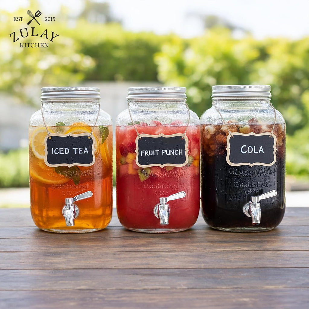 Zulay 1 Gallon Glass Drink Dispenser - Leak-Resistant with Spout Lid & Stainless Steel Filter | Perfect for Parties & Events