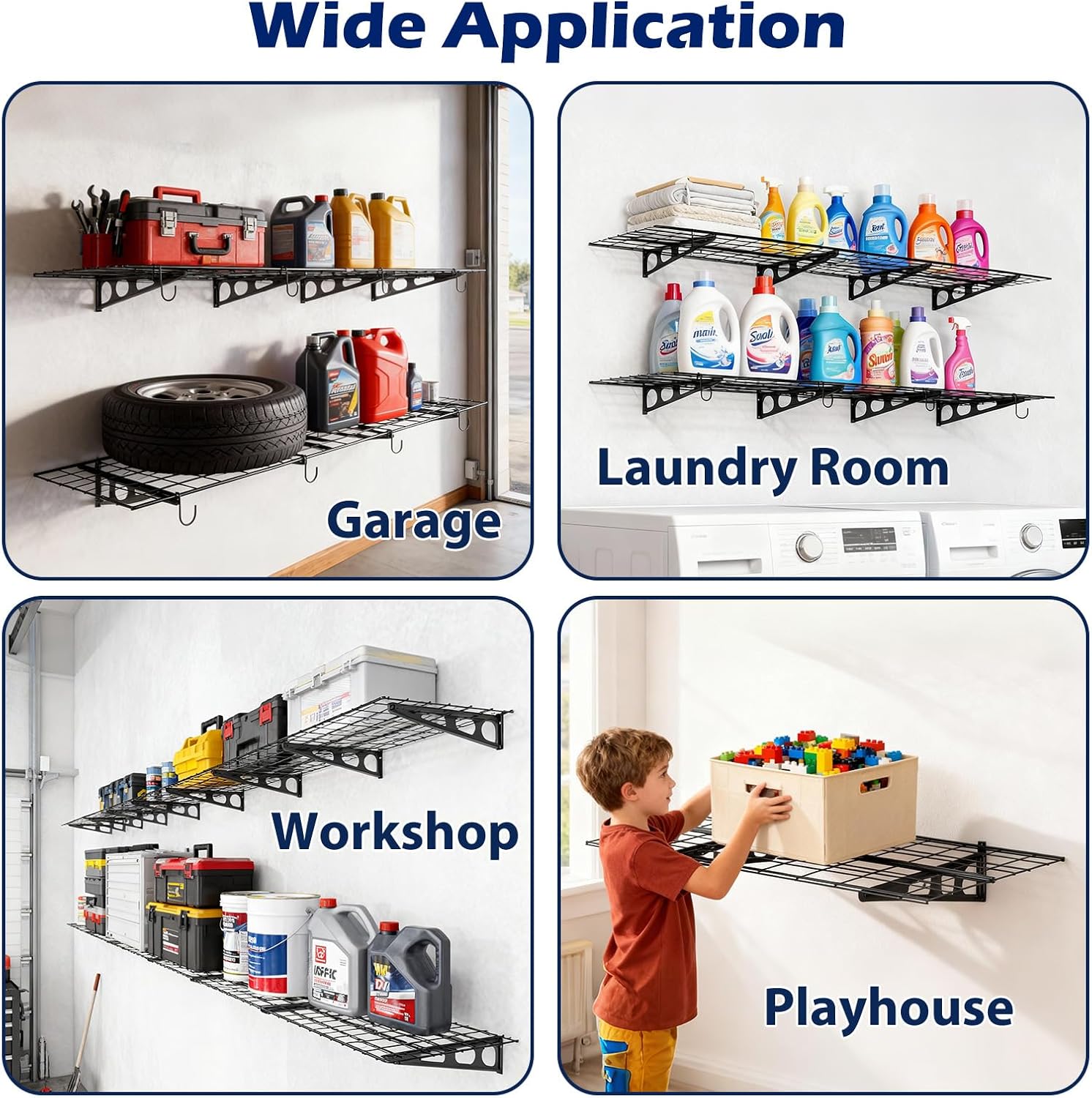 Skiennix Garage Wall Shelving - Durable 4-Pack System for Organized Storage | 3x2 Size