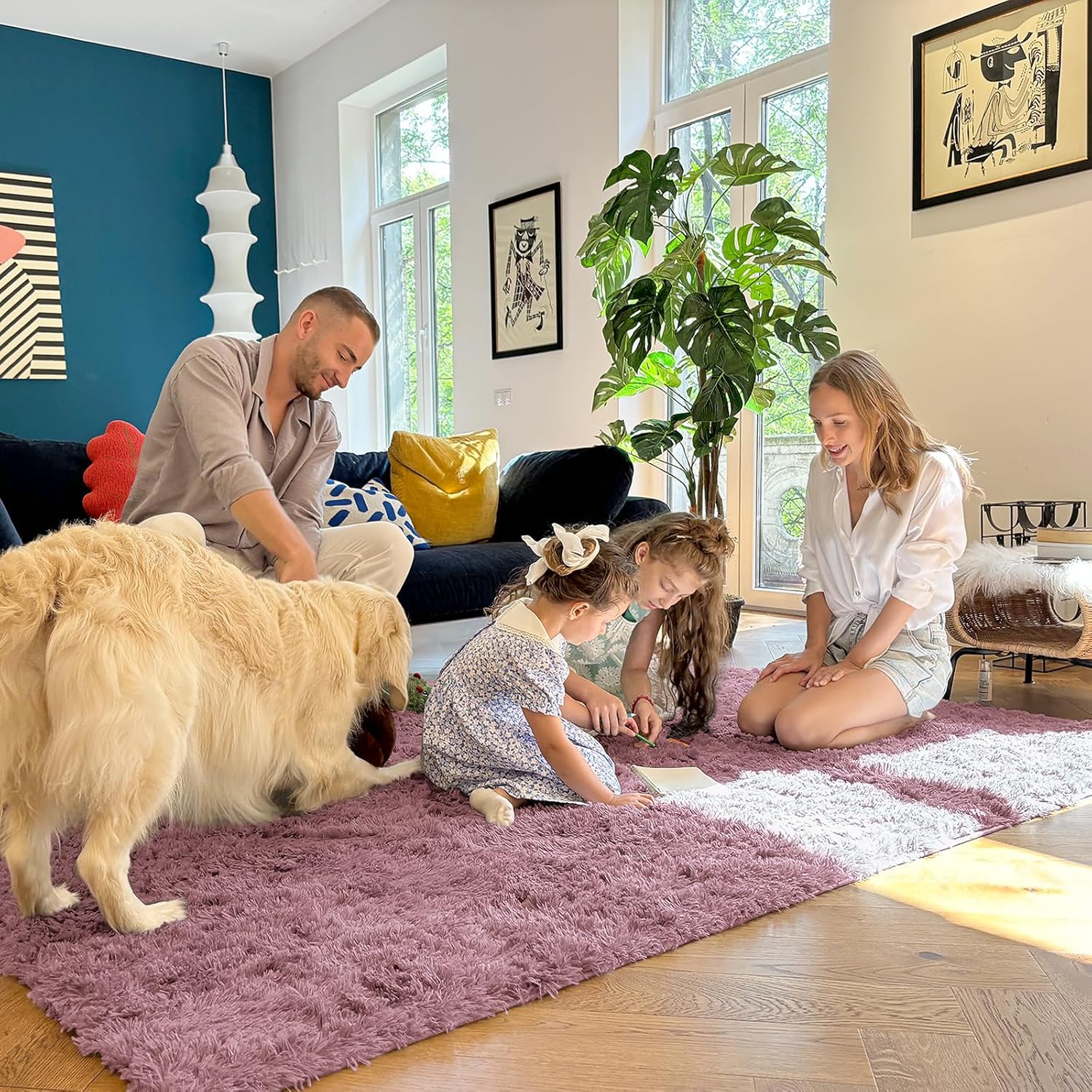 OLANLY Large 5x8 Machine Washable Area Rug - Soft Fluffy Shaggy Carpet for Living Room & Bedroom | Blush Color
