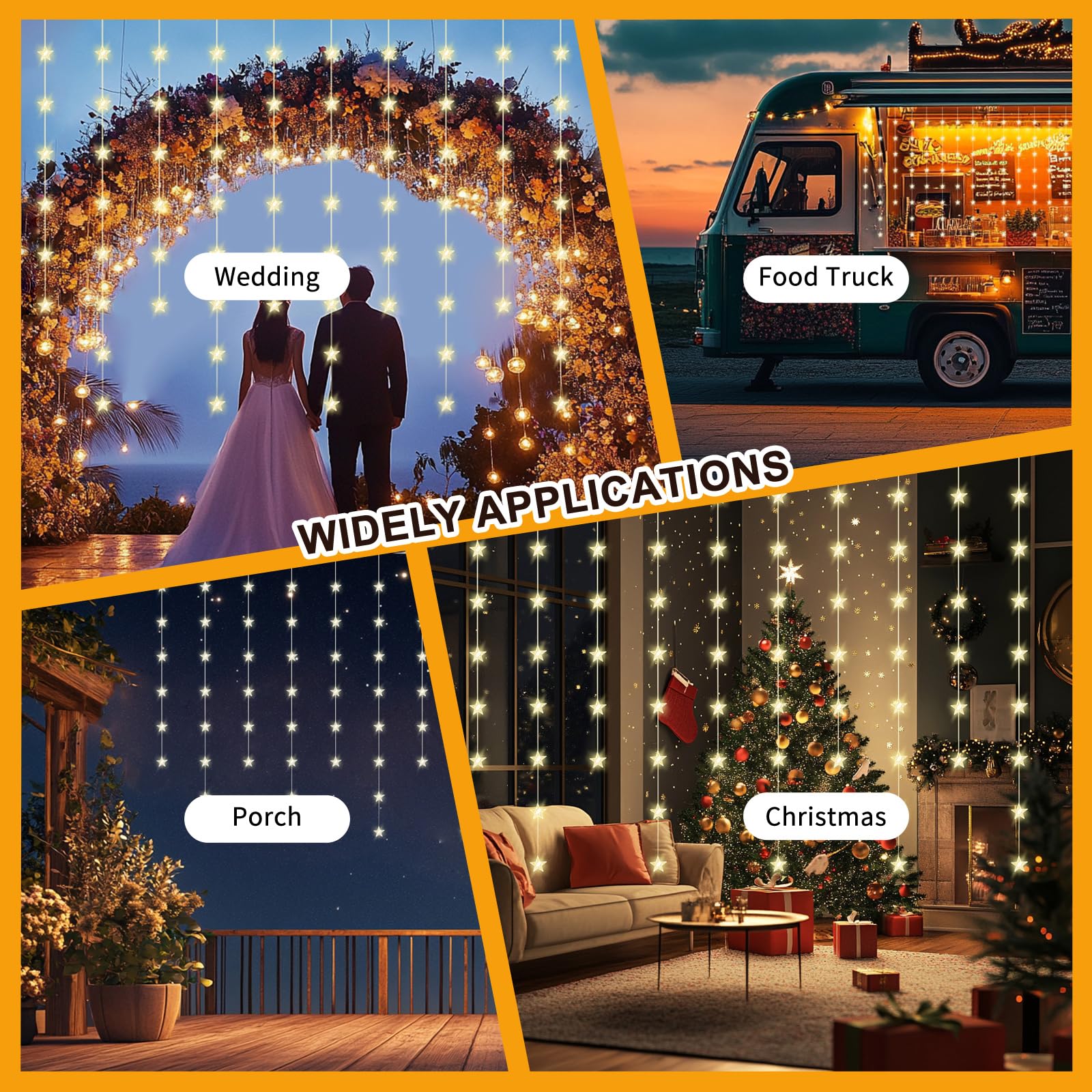 Patioman Star Curtain Lights, Warm White Window Lights 70 Stars Hanging Light with Remote Fairy Led Twinkle String Lights Home Bedroom Wall Ceiling Décor for Christmas, Wedding, Party, Birthday