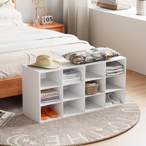 Aenuert 12-Cubby Shoe Rack, 3-Tier Wood Shoe Organizer, Multifunctional Shoe Organizer Bench for Entryway, Mudroom, Hallway, Closet,36.22 * 11.81 * 17.72 Inch,White