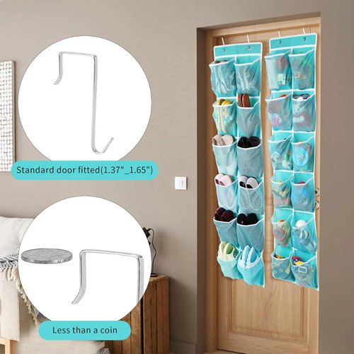 GOMAJI Hanging Shoe Organizer - 12 Large Pockets Over The Door Storage | Turquoise