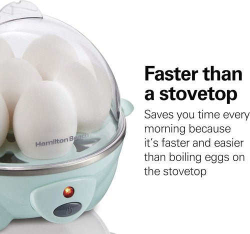 Hamilton Beach 3-in-1 Electric Egg Cooker - Hard Boiled, Poached & Omelet Maker, Holds 7 Eggs, Mint