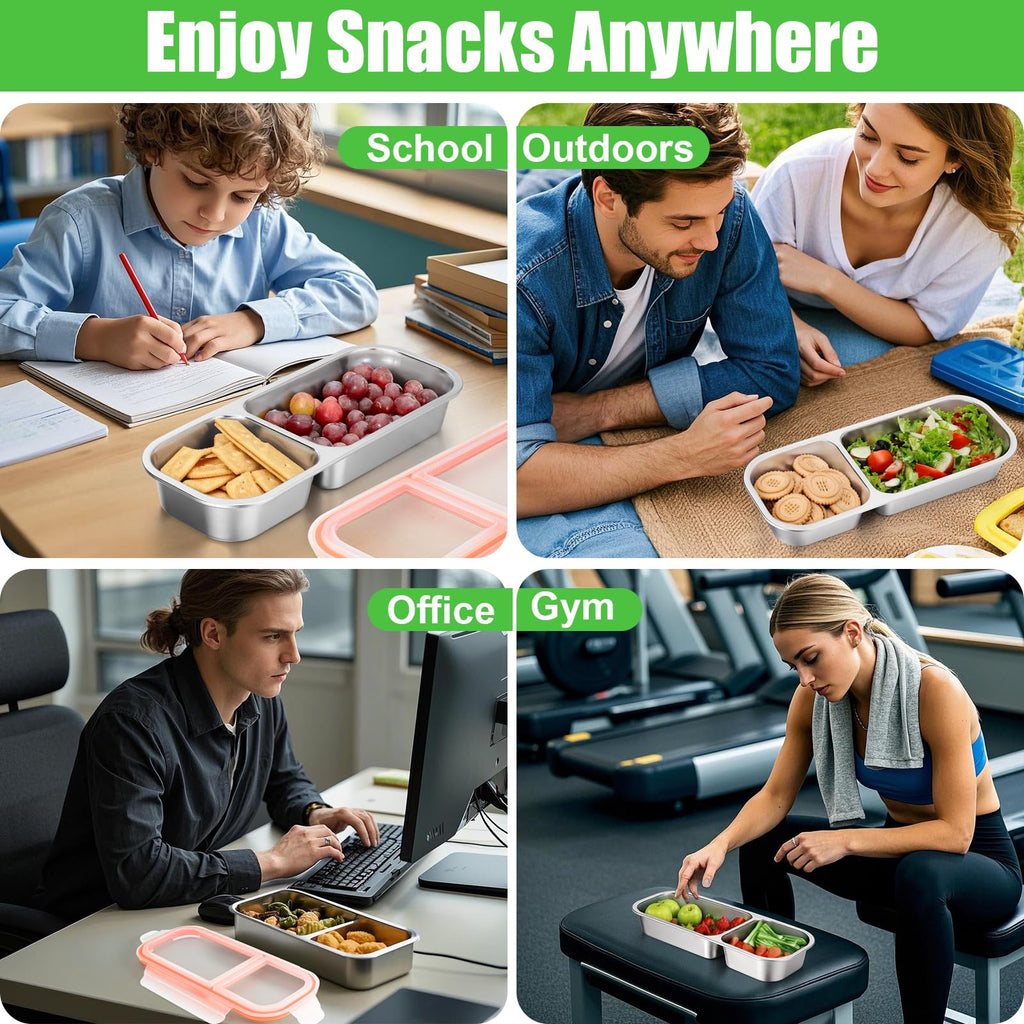 Palksky Bento Snack Containers Stainless Steel for Adult, Reusable Metal Lunch Boxes with Lids, Divided Food Storage Containers for Office, Gym, Travel, Outdoor