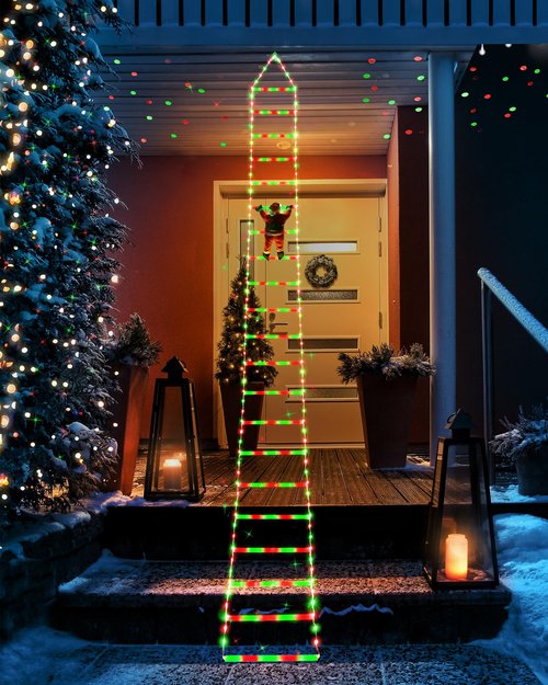 Toodour LED Christmas Lights - 10ft Christmas Decorative Ladder Lights with Santa Claus, Xmas Decorations Light for Indoor Outdoor, Window, Garden, Home, Wall, Xmas Tree Decor - Red & Green