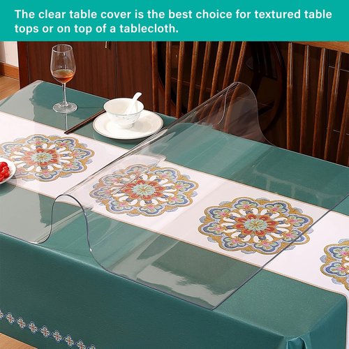 AimerGro 40X100 Inch Clear Table Protector 1.5mm Thick Plastic Table Cover Protector Waterproof Tablecloth Cover Rectangle Vinyl Desk Top Writing Mat PVC Table Pad for Wood Coffee Dining Room Tabletop