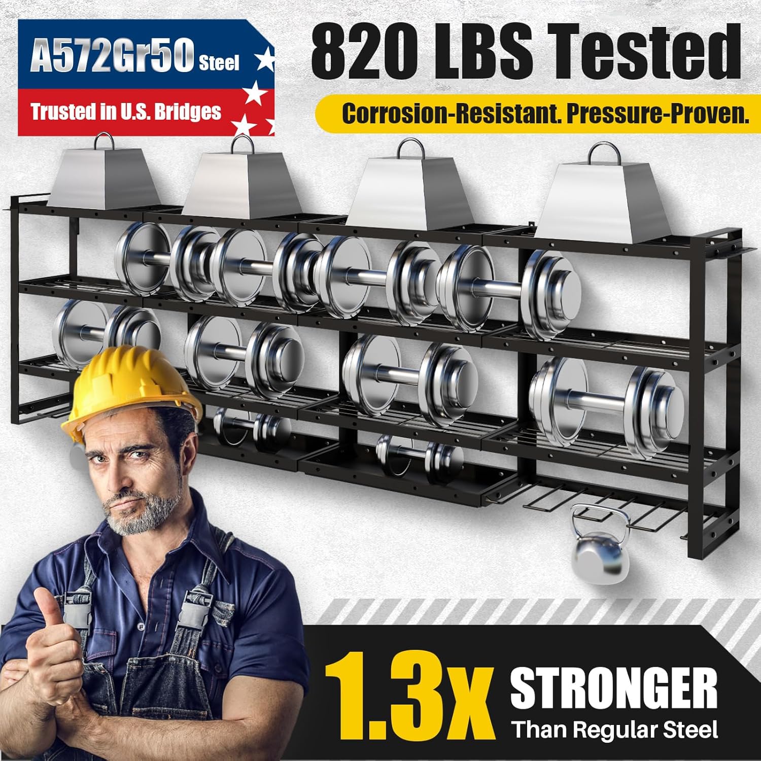 Power Tool Organizer Wall Mount by XLarge - Modular 820lbs Garage Storage Rack | 8 Cordless Drill Holders & 4-Tier Heavy Duty Utility Shelf