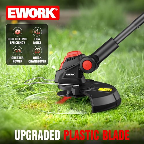 EWORK Cordless 20V Weed Wacker - 10-Inch Cutter Blade with 2×2.0Ah Batteries & Fast Charger | 2-in-1 Electric Grass Trimmer for Lawn & Garden