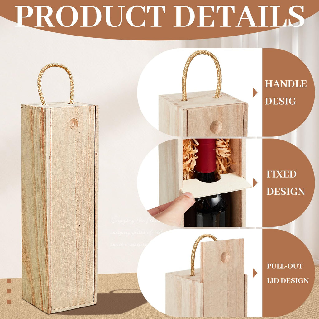 Suzile 12 Pcs Wooden Wine Bottle Gift Box Set, Single Bottle Holder with Twine Handle & Raffia DIY Gift Wooden Box for Wedding Easter Groomsmen, Fits Standard 750ml Wine, 13.8x3.9x3.9in (Light Brown)
