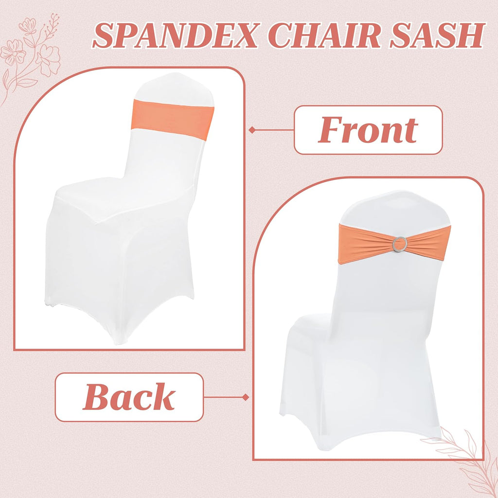 MDS Premium Spandex Chair Sashes - Stretchy Bow Covers with Buckle Slider | Pack of 10 - Peach