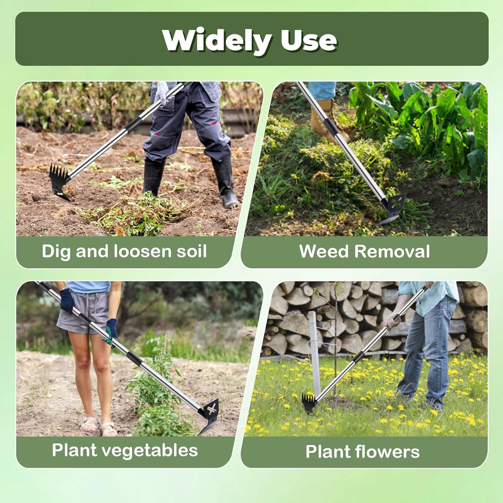 NICOFPHY Weed Puller Tool - 60" Manual Weeder & Hand Rake for Heavy-Duty Gardening | Uproot Weeds Effortlessly