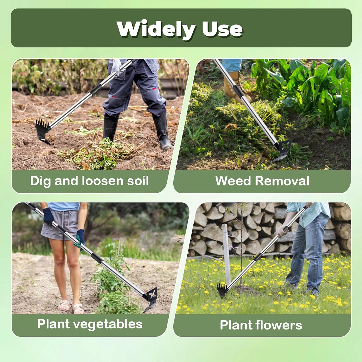 NICOFPHY Weed Puller Tool - 60" Manual Weeder & Hand Rake for Heavy-Duty Gardening | Uproot Weeds Effortlessly