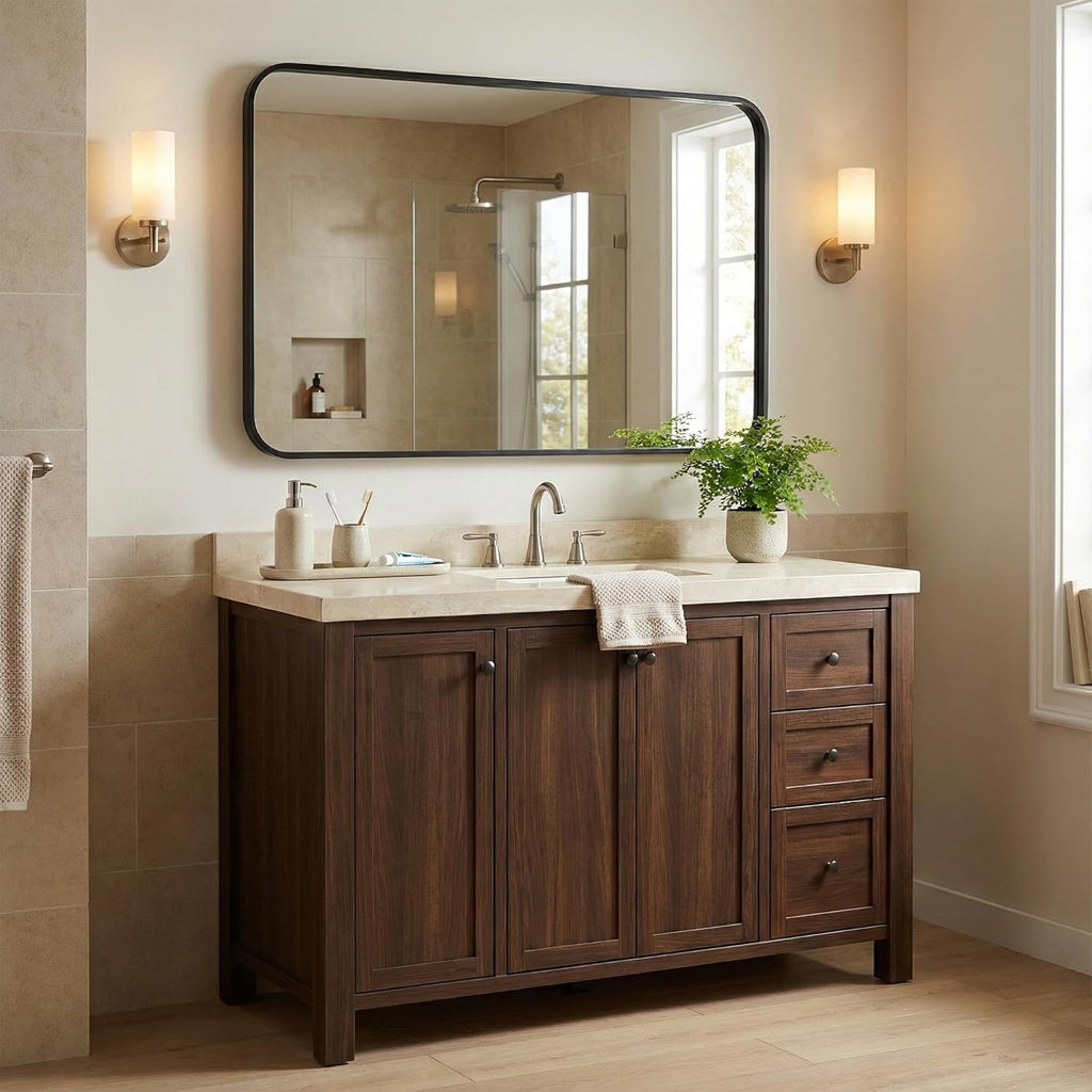 Regine Switzerland Matte Black Bathroom Vanity Mirrors - 24x36 Inch Flush Mount Deep Set Design | HD Shatterproof Glass