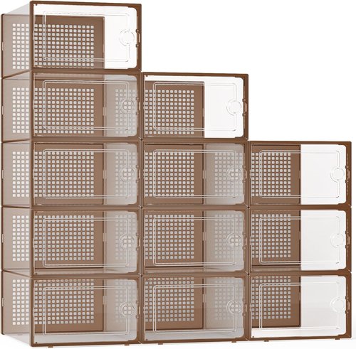 Kuject X-Large Shoe Storage Boxes - 12 Pack Clear Plastic Sneaker Organizers | Stackable & Space-Saving