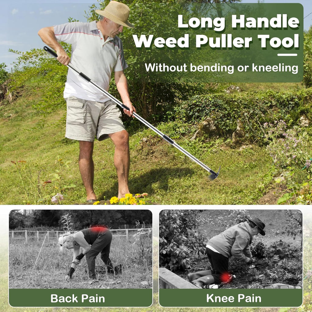 NICOFPHY Weed Puller Tool - 60" Manual Weeder & Hand Rake for Heavy-Duty Gardening | Uproot Weeds Effortlessly