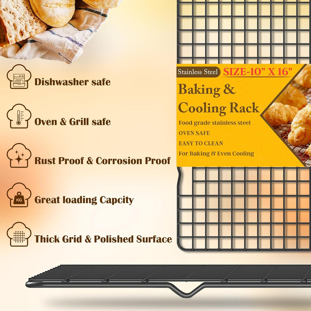 Skiennix Cooling Racks - Heavy Duty Stainless Steel Wire Rack for Baking & Grilling | 10" x 16" - Oven & Dishwasher Safe
