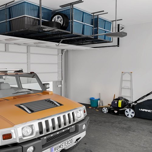 FLEXIMOUNTS 3x8 Overhead Garage Storage Rack - Heavy-Duty Adjustable Ceiling Organizer | 2-Pack, Black