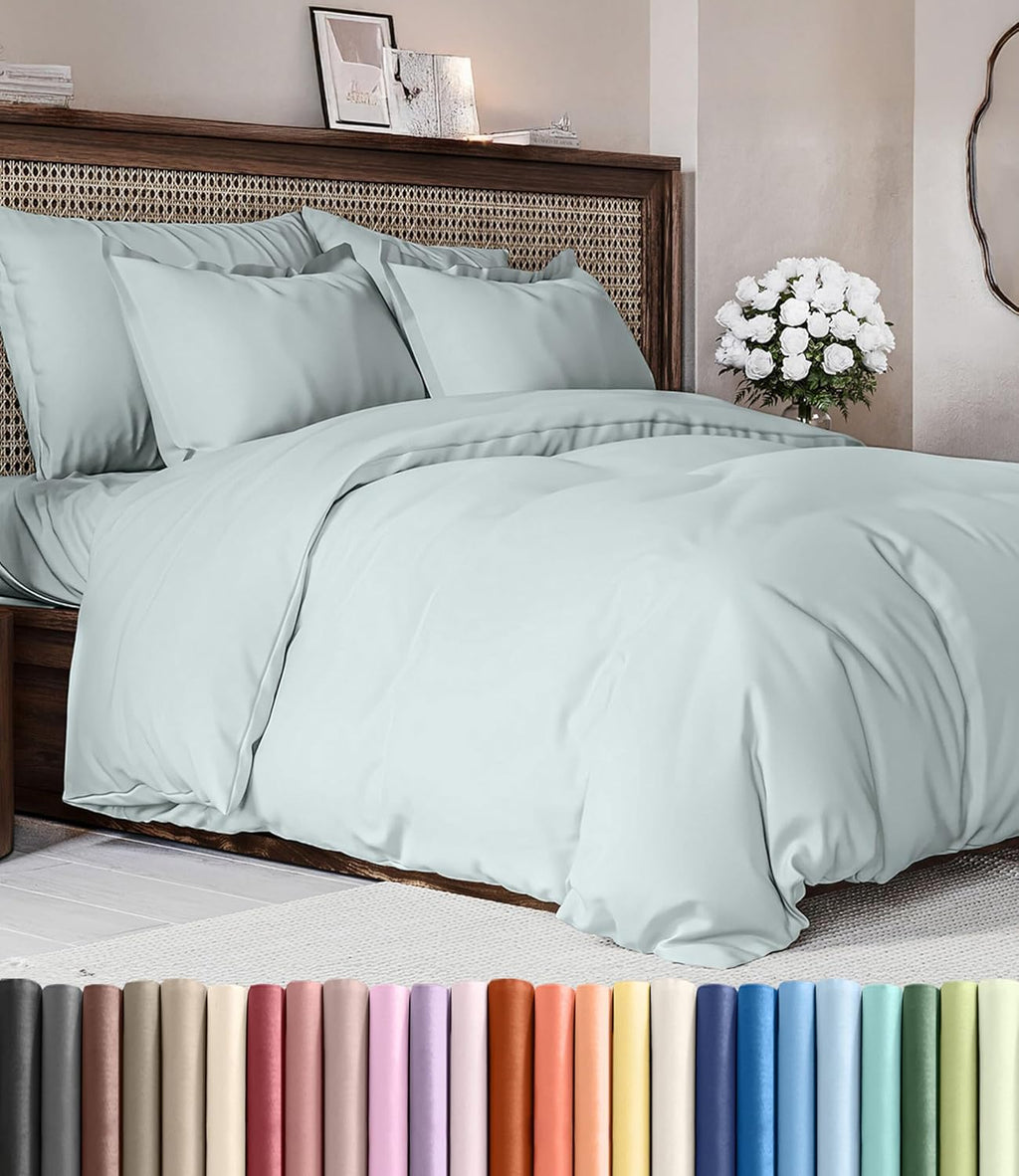 Queen Duvet Cover Set by [Brand Name] - Extra Soft Hotel Luxury 90" x 90" with 2 Pillow Shams | Easy Care, Fade-Free, Zipper Closure - Comfy & Breathable (Ice Blue)