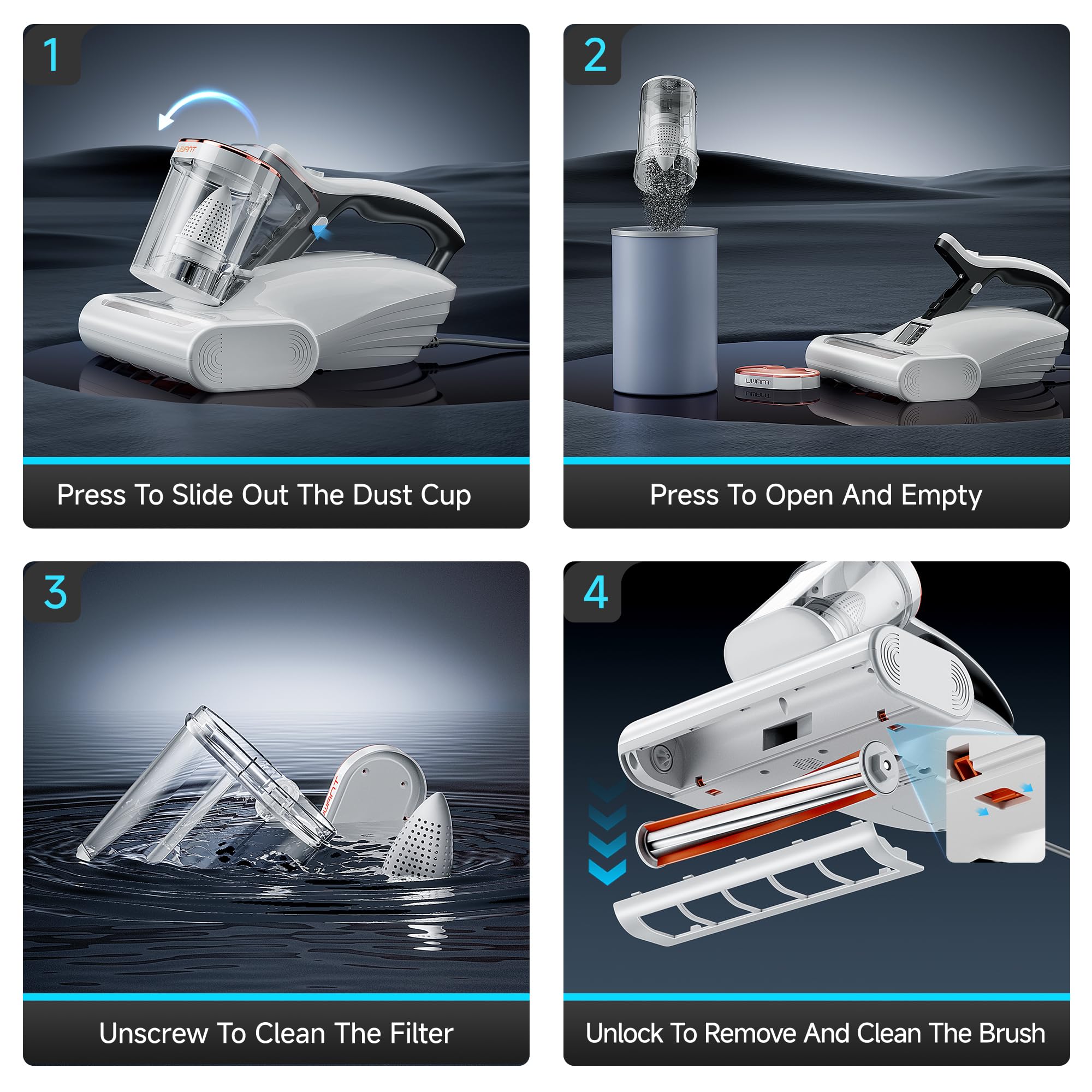 uwant Mattress Vacuum Cleaner, 16Kpa 450W Bed Vacuum Cleaner with 253.7nm UV-C Light, 149°F Heat, 36000 RPM/Min Tapping，HEPA Filter & Ultrasonic, Handheld Vacuums for Bed, Sofa, Couch, Crib