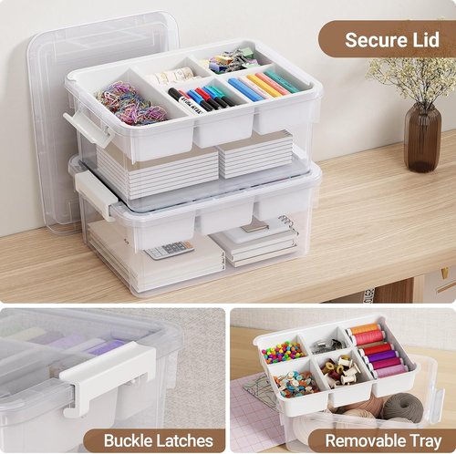 40Qt Stackable Storage Bins by [Brand Name] - Clear Plastic Organizers with Lids & Dividers | 2-Pack for Home & Car Organization