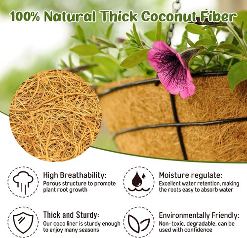 Legigo 8-Inch Coco Liners - 100% Natural Coconut Fiber Replacement for Hanging Baskets | 6 Pack