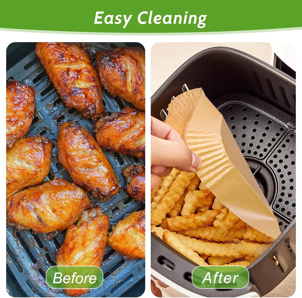Skiennix 360 Pcs Air Fryer Paper Liners - Heavy Duty, Non-Stick & Unbleached 8” Square Parchment