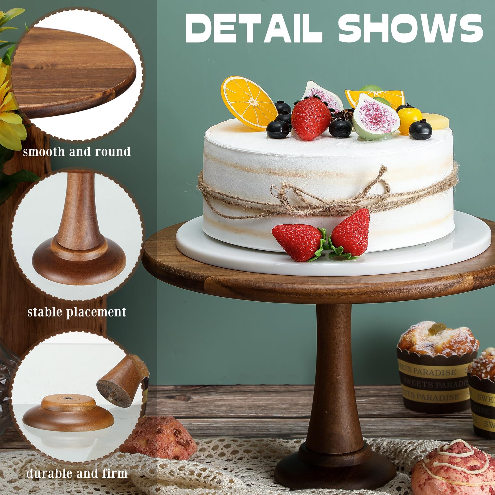 Umigy Set of 6 Rustic Cake Stand, 8" 10" 12" Acacia Wooden Farmhouse Cake Stands Heavy Duty Cupcake Stands, Round Dessert Table Display Set for Wedding Baby Shower Birthday Party Christmas Celebration