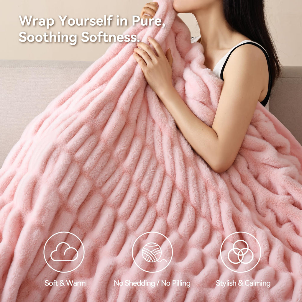 Smoofy Blush Pink Throw Blanket for Couch – Luxury Faux Rabbit Fur Blanket, Ultra Soft Fluffy Plush Fuzzy, Lightweight Warm Cozy Blanket for Bed Sofa, Aesthetic Room Decor Gift for Women 50"x60"