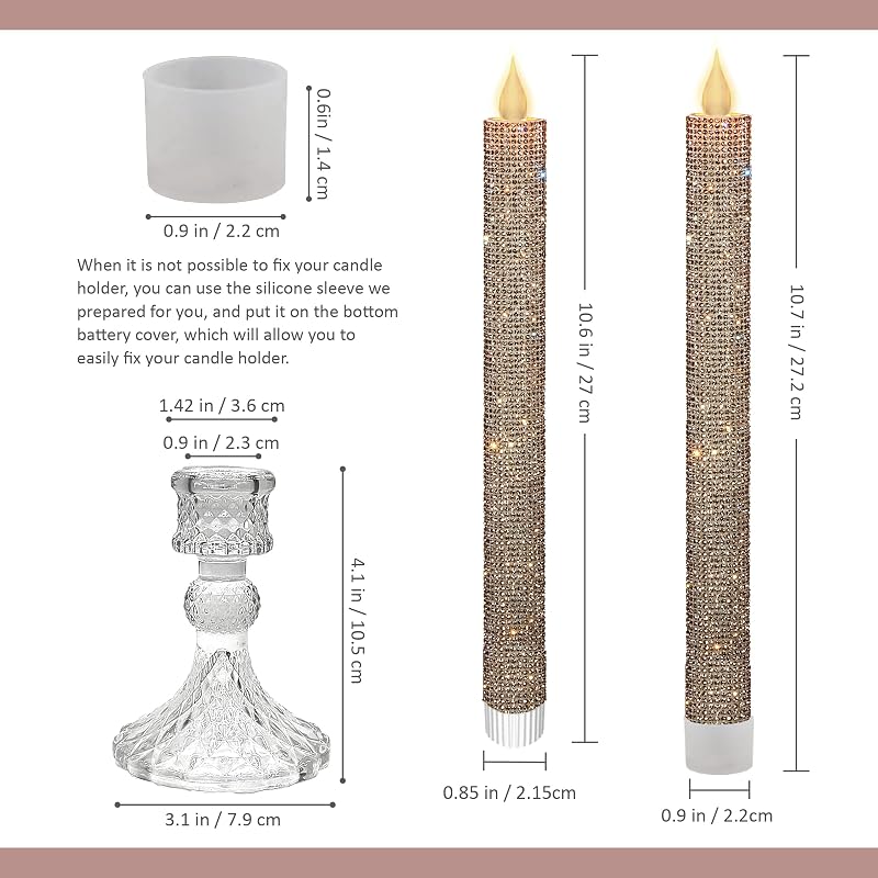 Flameless Taper Candles with Crystal Glass Holder – Rose (2 Pack) – MISSTIME